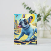 Schattig Frans Bulldog Skateboarden Briefkaart (Staand voorkant)