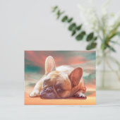 Schattig Frans Bulldog Water Kleur Art Schilderij Briefkaart (Staand voorkant)