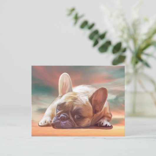 Schattig Frans Bulldog Water Kleur Art Schilderij Briefkaart (Staand voorkant)