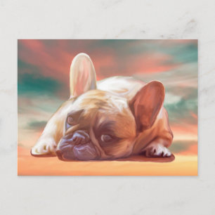 Schattig Frans Bulldog Water Kleur Art Schilderij Briefkaart