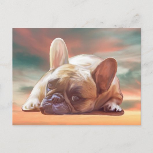 Schattig Frans Bulldog Water Kleur Art Schilderij Briefkaart (Voorkant)