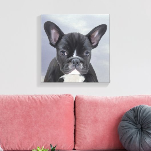 Schattig Frans Bulldog Water Kleur Art Schilderij Canvas Afdruk (Insitu (Woonkamer))