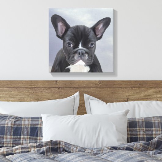 Schattig Frans Bulldog Water Kleur Art Schilderij Canvas Afdruk (Insitu (Slaapkamer))
