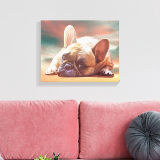 Schattig Frans Bulldog Water Kleur Art Schilderij Canvas Afdruk (Insitu (Woonkamer))
