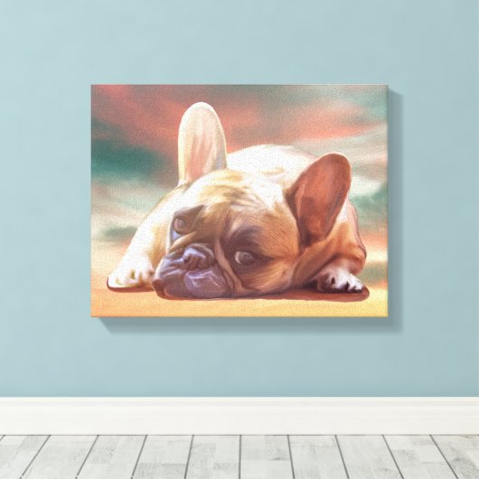 Schattig Frans Bulldog Water Kleur Art Schilderij Canvas Afdruk (Insitu (Houten vloer))