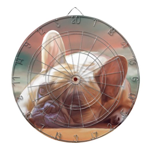 Schattig Frans Bulldog Water Kleur Art Schilderij Dartbord (Voorkant)
