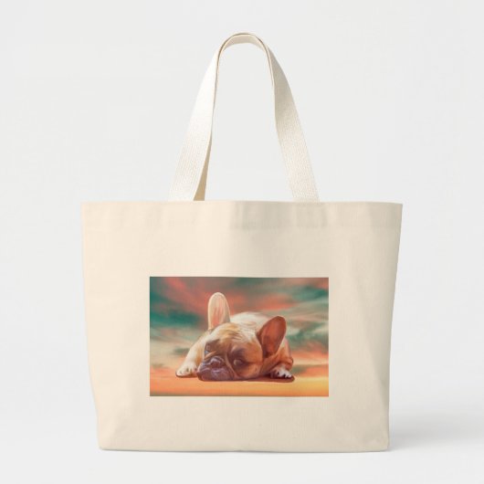 Schattig Frans Bulldog Water Kleur Art Schilderij Grote Tote Bag (Voorkant)
