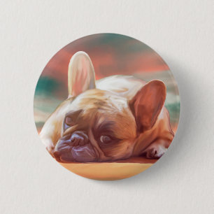 Schattig Frans Bulldog Water Kleur Art Schilderij Ronde Button 5,7 Cm