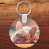 Schattig Frans Bulldog Water Kleur Art Schilderij Sleutelhanger (Voorkant)