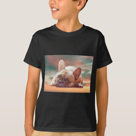 Schattig Frans Bulldog Water Kleur Art Schilderij T-shirt (Voorkant)