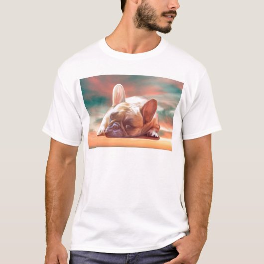 Schattig Frans Bulldog Water Kleur Art Schilderij T-shirt (Voorkant)