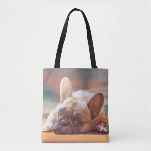 Schattig Frans Bulldog Water Kleur Art Schilderij Tote Bag (Voorkant)