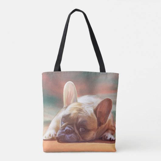 Schattig Frans Bulldog Water Kleur Art Schilderij Tote Bag (Achterkant)
