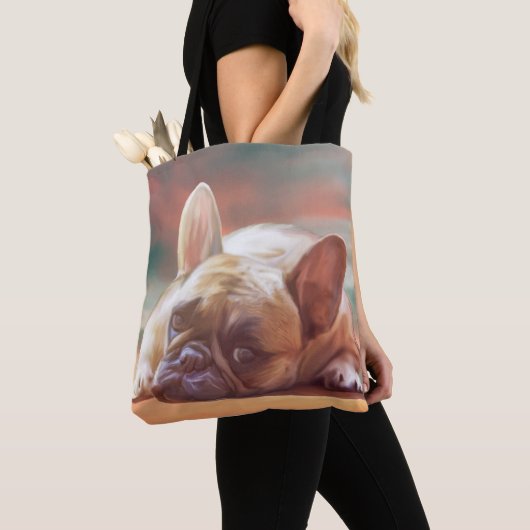 Schattig Frans Bulldog Water Kleur Art Schilderij Tote Bag (Dichtbij)