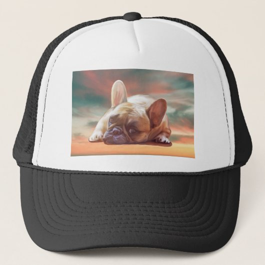 Schattig Frans Bulldog Water Kleur Art Schilderij Trucker Pet (Voorkant)