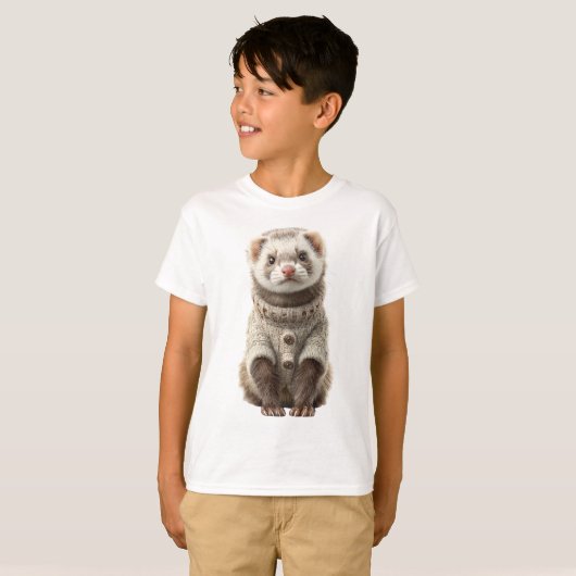 Schattig Fret met Gezellige Gebreide Trui Kinderen T-shirt (Voorkant volledig)