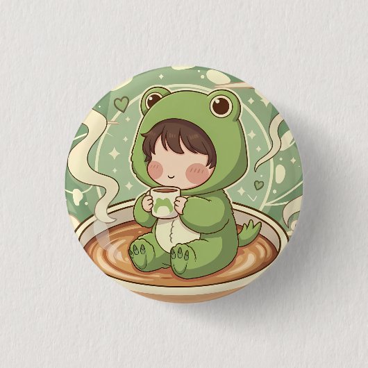 Schattig Froggy Coffee Tale Design Ronde Button 3,2 Cm (Voorkant)