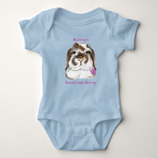 Schattig Fuzzy Lop Konijn met Roze Tulp Baby Bod Romper (Voorkant)