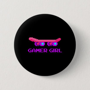 Schattig gamer meisje cadeau 8-bit skateboarden vi ronde button 5,7 cm
