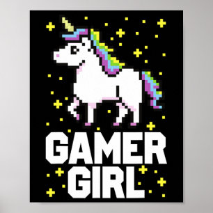 Schattig gamer meisje sterrenstelsel regenboog een poster