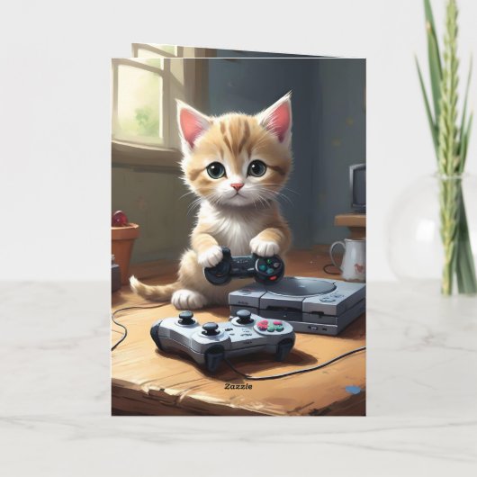 Schattig Gaming Kitten, Verjaardag Kaart (Achterkant)