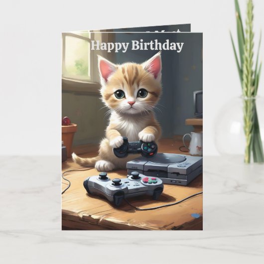 Schattig Gaming Kitten, Verjaardag Kaart (Voorkant)