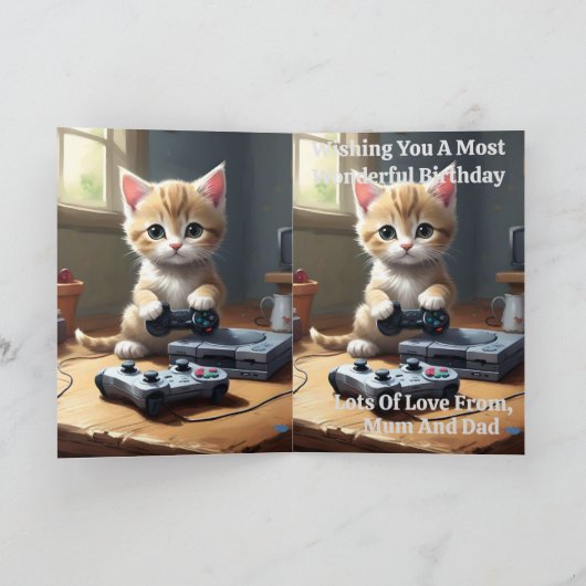 Schattig Gaming Kitten, Verjaardag Kaart (Binnen)