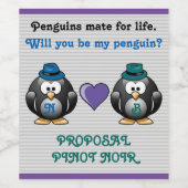 Schattig Gay Pinguïns Twee Grooms Liefde Hart Pett Wijn Etiket (Enkel label)