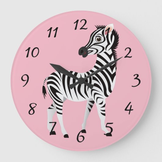 schattig geanimeerd Zebra Grote Klok (Voorkant)