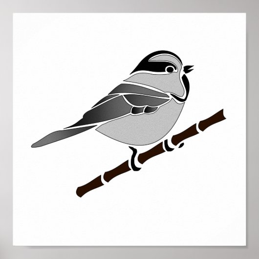 Schattig gebergte Chickadee Bird geïllustreerd Poster (Voorkant)