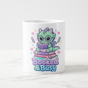 Schattig Geboekt & Bezet Baby Draak Leest Boek Ko Grote Koffiekop