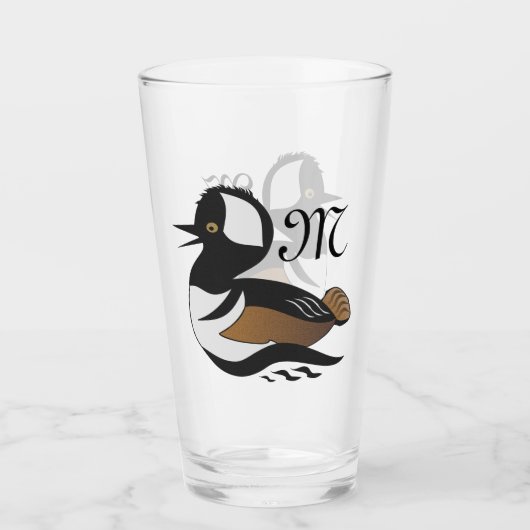 Schattig gebogen Merganser Duck zwemmen Glas (Voorkant)