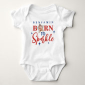 Schattig geboren om te fonkelen rood script blauwe romper (Voorkant)
