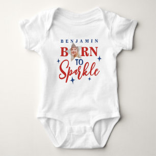 Schattig geboren om te fonkelen rood script blauwe romper