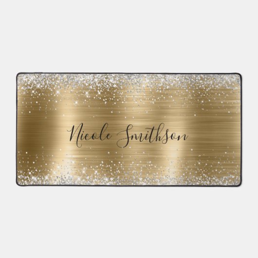 Schattig geborsteld goud faux zilver glitter bureaumat (Voorkant)
