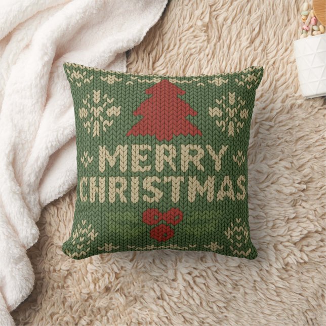 schattig gebreid vrolijk kerstfeest kussen (Deken)