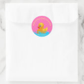 Schattig Geel Blauw Roze Rubber Ducky Baby shower Ronde Sticker (Tas)