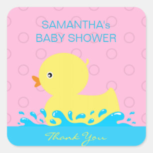 Schattig Geel Blauw Roze Rubber Ducky Baby shower Vierkante Sticker