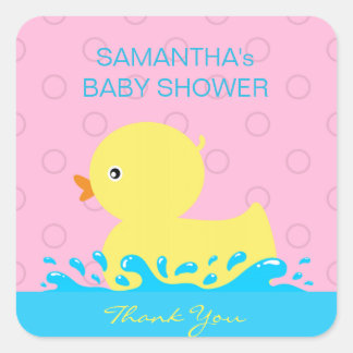 Schattig Geel Blauw Roze Rubber Ducky Baby shower Vierkante Sticker