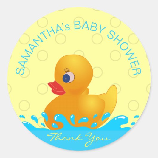 Schattig Geel Blauw Rubber Ducky Baby shower Ronde Sticker (Voorkant)