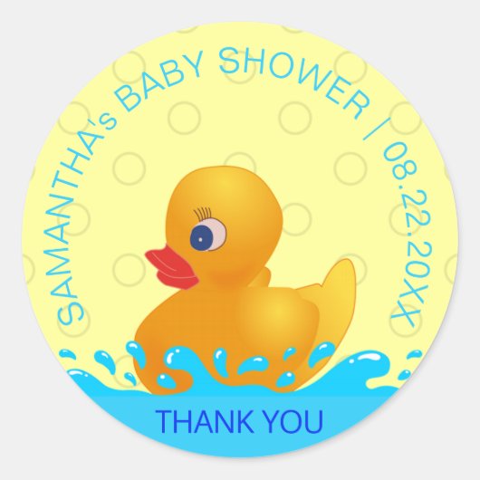 Schattig Geel Blauw Rubber Ducky Baby shower Ronde Sticker (Voorkant)