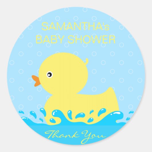 Schattig Geel Blauw Rubber Ducky Baby shower Ronde Sticker (Voorkant)