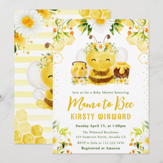 Schattig geel bloemig honingbij Baby shower Kaart (Voorkant / Achterkant)