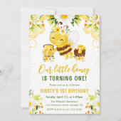 Schattig geel bloemige honing bij 1e verjaardag kaart (Voorkant)