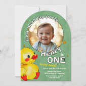Schattig geel eendje eerste verjaardag grillig kaart (Voorkant)
