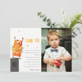 Schattig Geel Eenogig Monster Kinderen Foto Verjaa Bedankkaart (Staand voorkant)