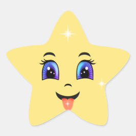 Schattig Geel Gelukkig Gezicht Emoji Ster Sticker