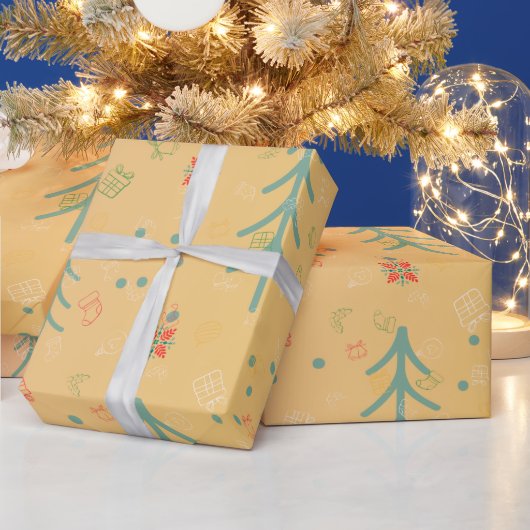 Schattig Geel Kerstfeest Cadeaupapier (Feestdagen)