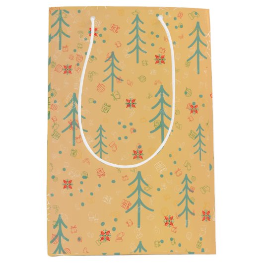 Schattig Geel Kerstfeest Medium Cadeauzakje (Voorkant)