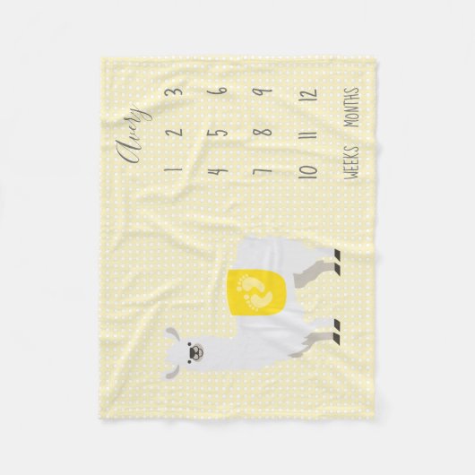 Schattig geel Llama Polka Dot Baby Milestone Fleece Deken (Voorkant)